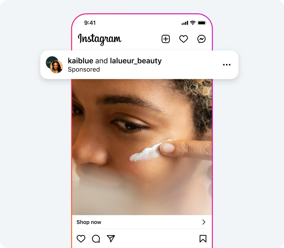 Офіційний приклад партнерського оголошення Instagram із позначкою Sponsored і кнопкою Shop now